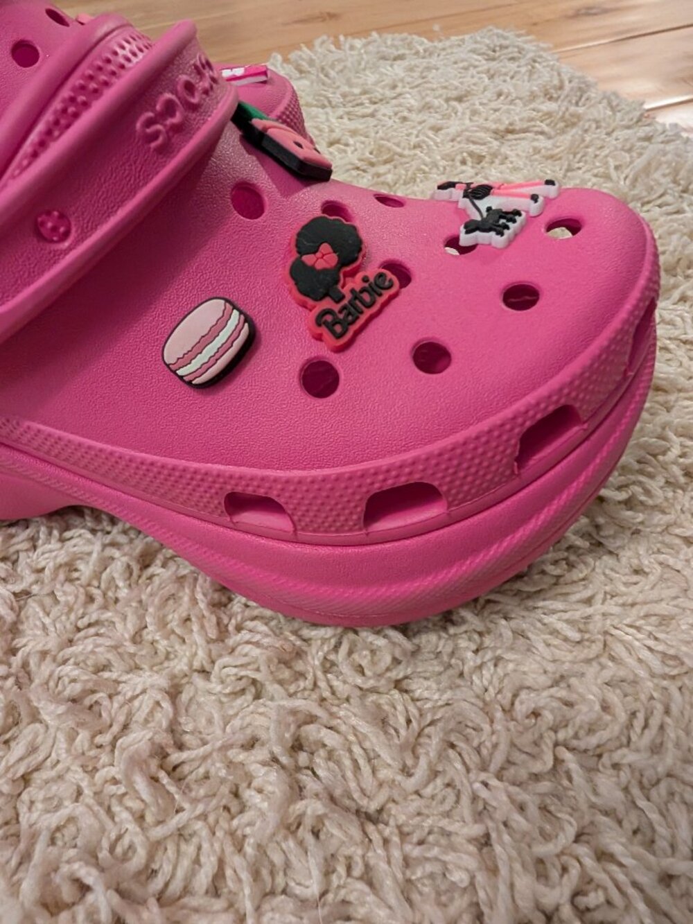 Bright pink Crocs platform clogs! Barbie and other jibbitz accessories included!